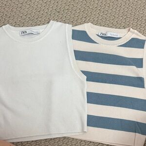 Zara White Knit Tank & Cream Tee with Blue Stripes
